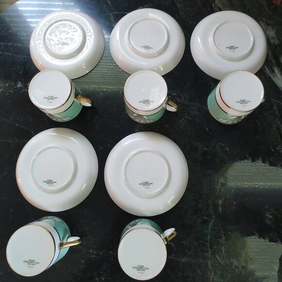 1941 Copeland Spode Custom Made Porcelain Demi-Tasse Pink Green Tea Set - Picture 12 of 16